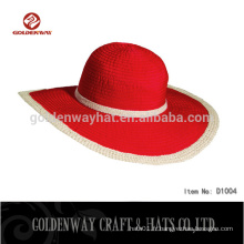 Nouveau style rouge à bas prix rayé large bord court soleil chapeau de plage en stock